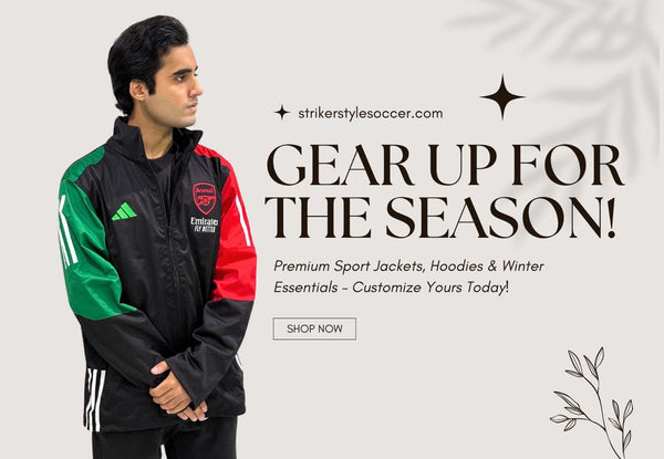  'Gear Up for the Season' with customizable premium sport jackets, hoodies, and winter essentials. Features a Shop Now